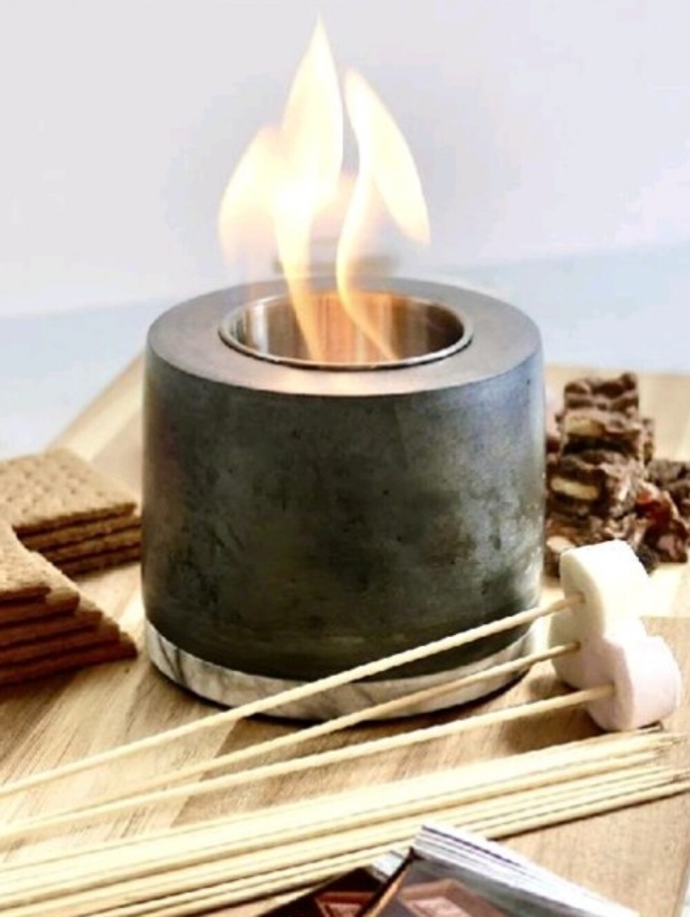 Roundfire Gray Concrete Faux Marble Stainless Steel Portable Tabletop Fire Pit